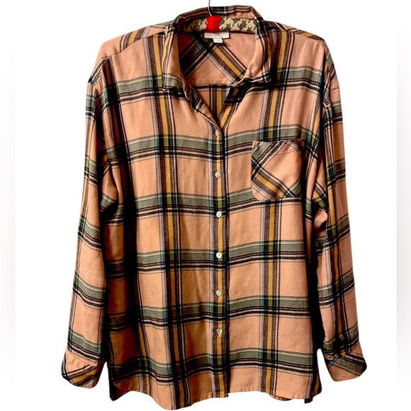 J. Jill Soft Pink Plaid Button Up Shirt Women’s Size Medium - Picture 1 of 5